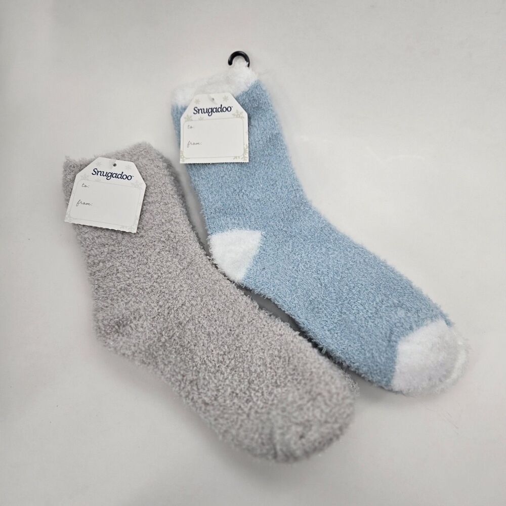 Two‎ Pair Snugadoo Fuzzy Comfy Cozy Womens Socks Gray Light Blue Relaxing